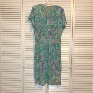 Luci Pellini 1980’s Vintage Floral V-neck Short Sleeve A-line Midi Dress 12